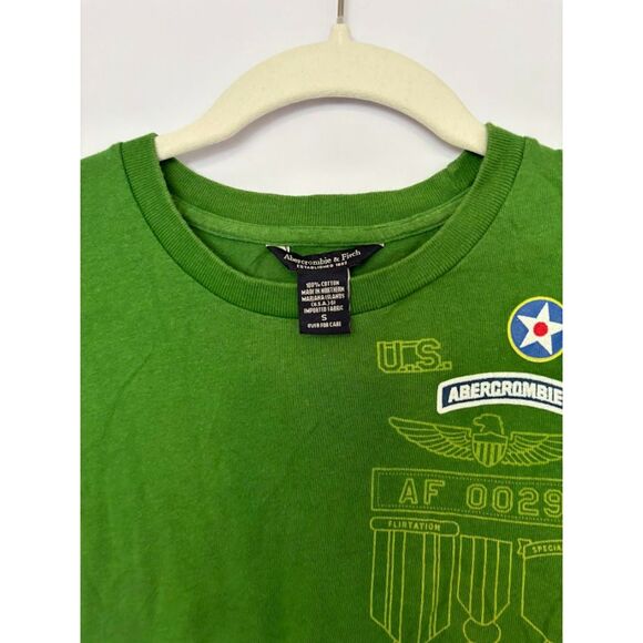 Abercrombie & Fitch Baby Tee Women's Size Small Green Military Army Y2K Cropped - Picture 2 of 3